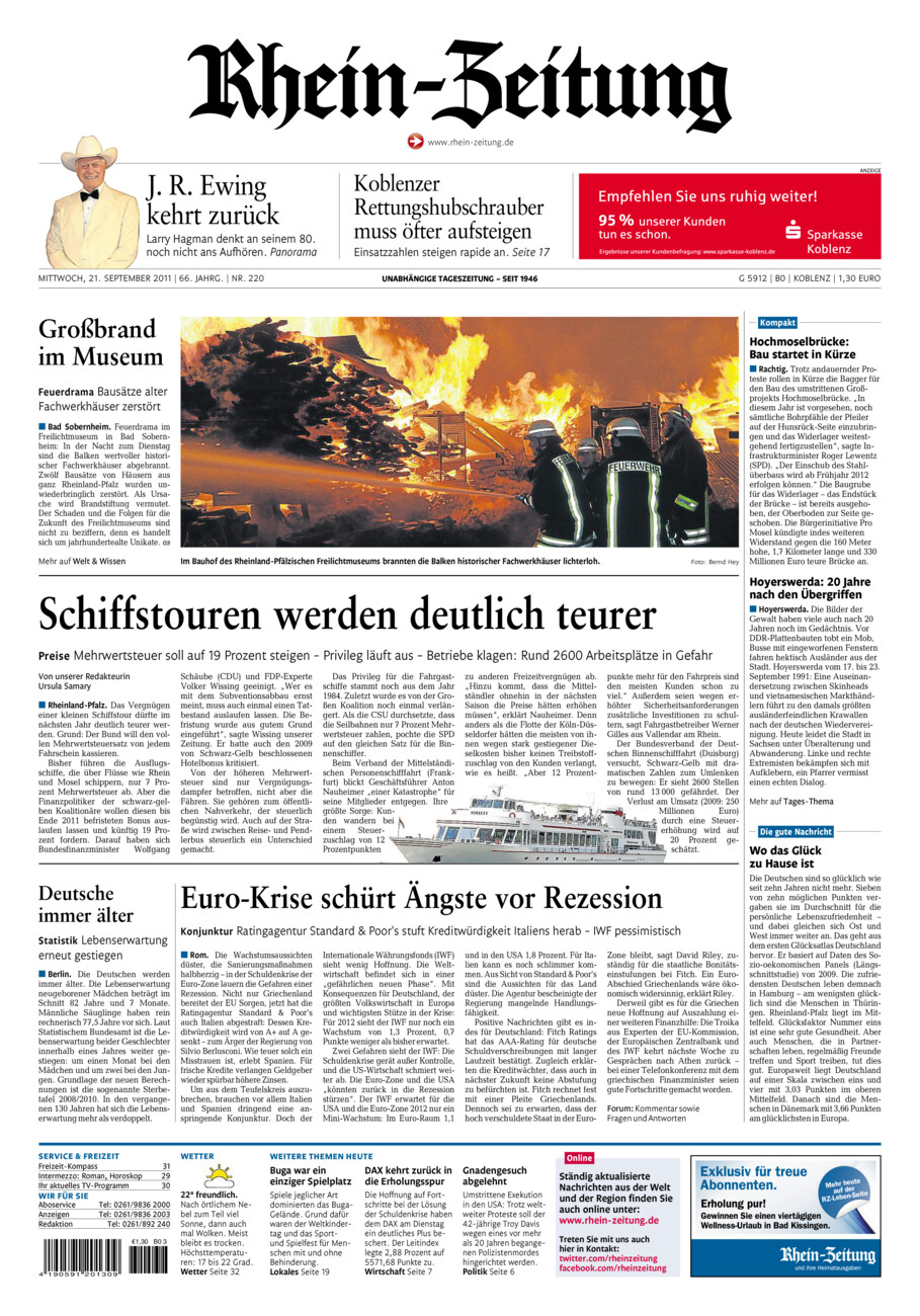 Rhein-Zeitung Koblenz & Region vom Mittwoch, 21.09.2011