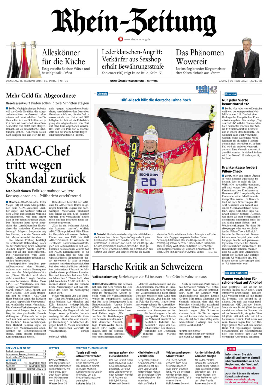 Rhein-Zeitung Koblenz & Region vom Dienstag, 11.02.2014