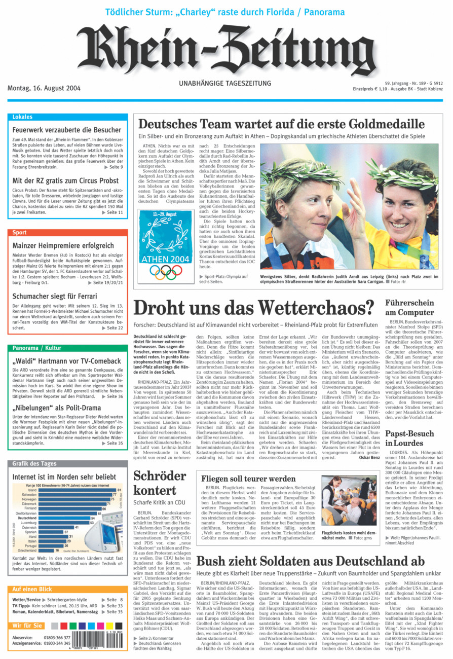Rhein-Zeitung Koblenz & Region vom Montag, 16.08.2004