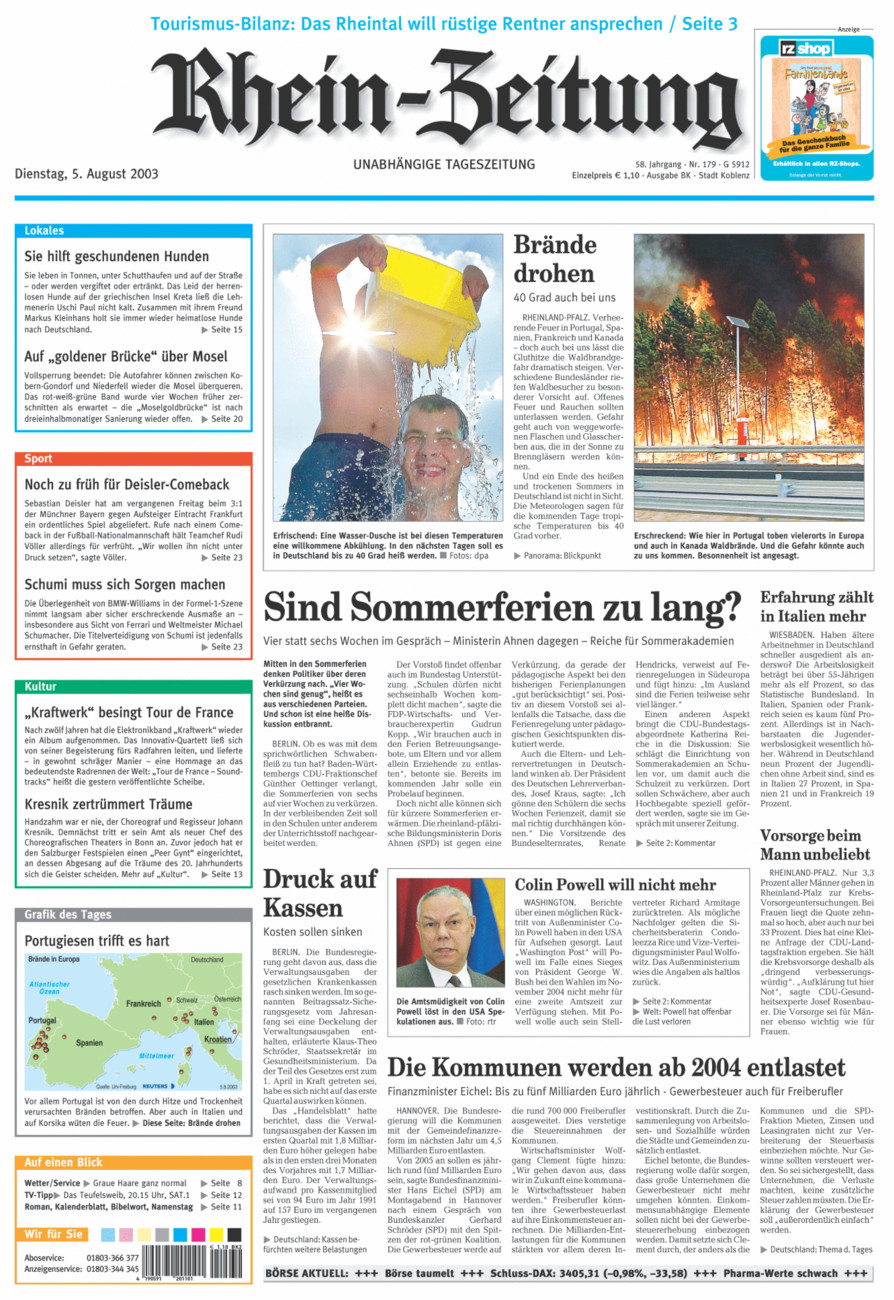 Rhein-Zeitung Koblenz & Region vom Dienstag, 05.08.2003