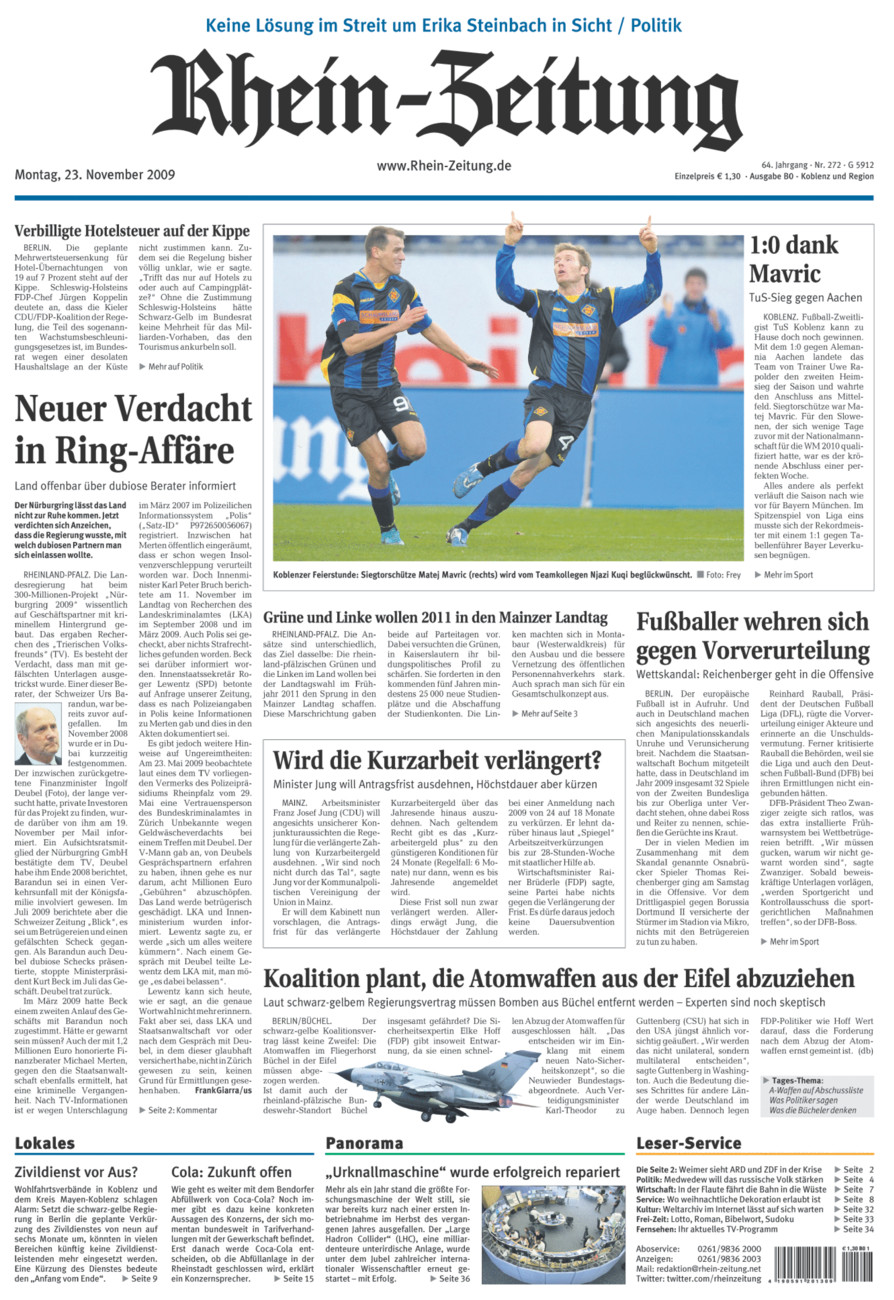 Rhein-Zeitung Koblenz & Region vom Montag, 23.11.2009