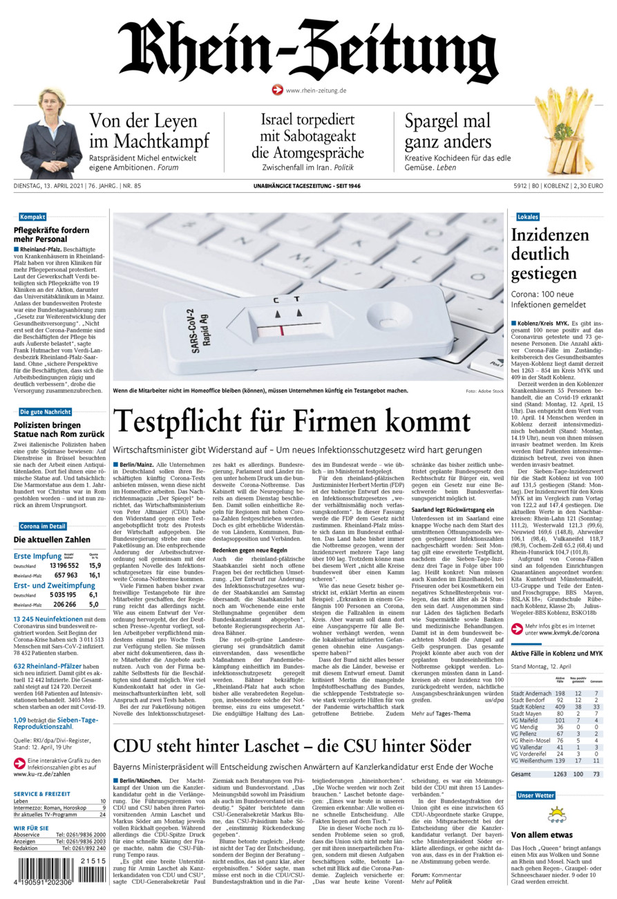 Rhein-Zeitung Koblenz & Region vom Dienstag, 13.04.2021