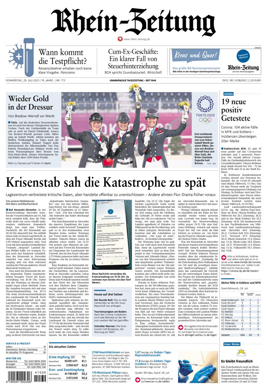 Rhein-Zeitung Koblenz & Region vom Donnerstag, 29.07.2021