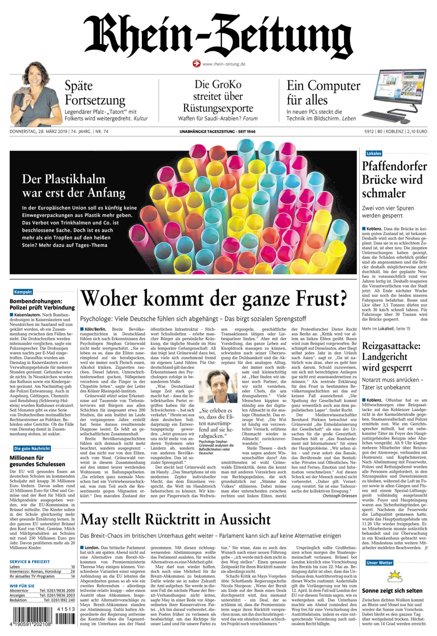 Rhein-Zeitung Koblenz & Region vom Donnerstag, 28.03.2019