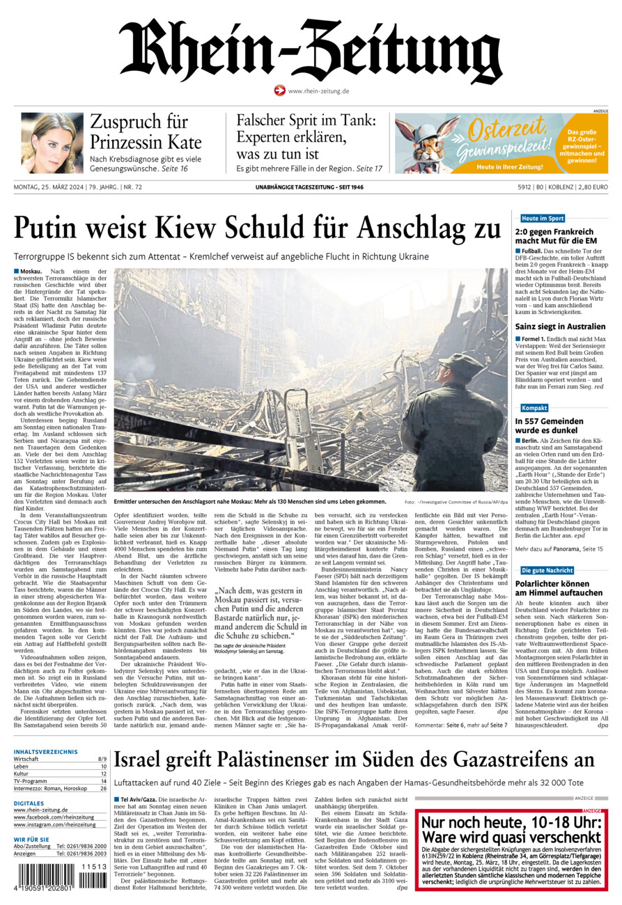Rhein-Zeitung Koblenz & Region vom Montag, 25.03.2024
