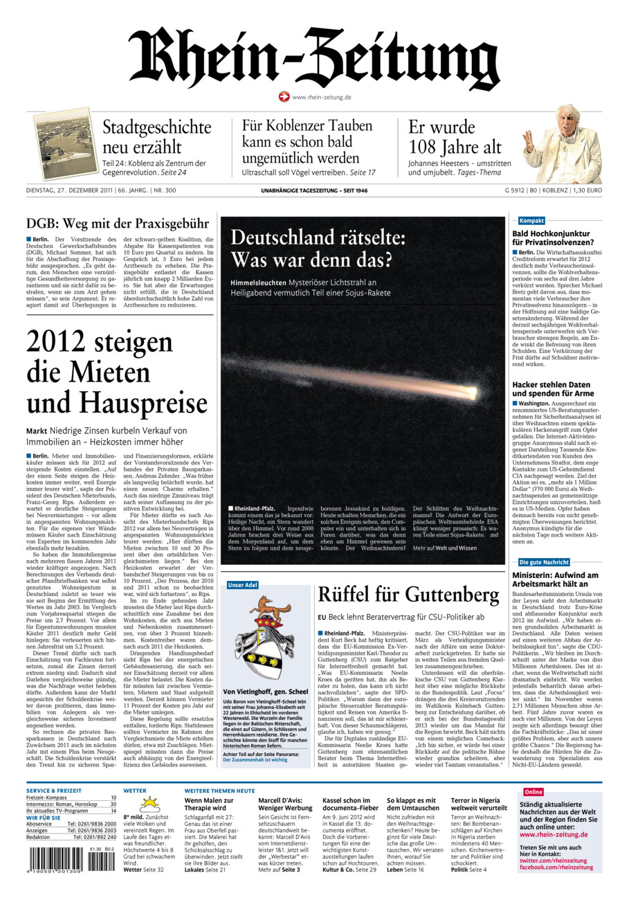 Rhein-Zeitung Koblenz & Region vom Dienstag, 27.12.2011