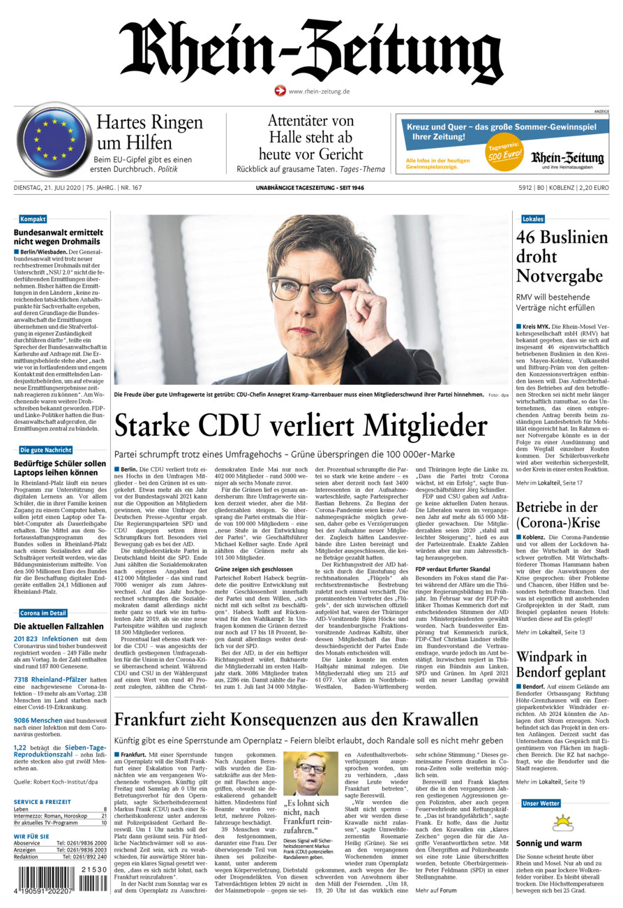 Rhein-Zeitung Koblenz & Region vom Dienstag, 21.07.2020