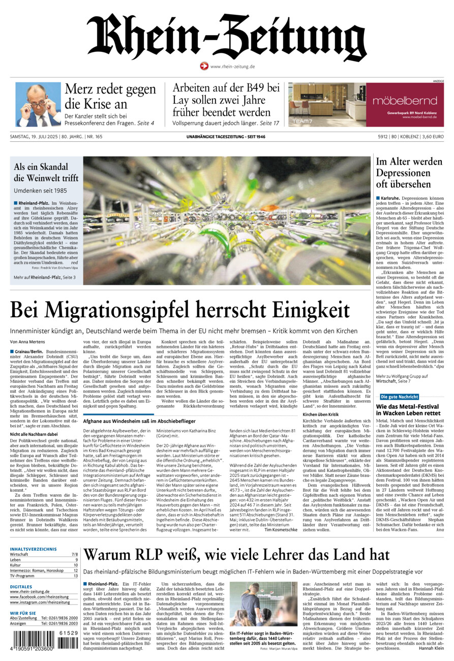 Rhein-Zeitung Koblenz & Region vom Samstag, 19.07.2025