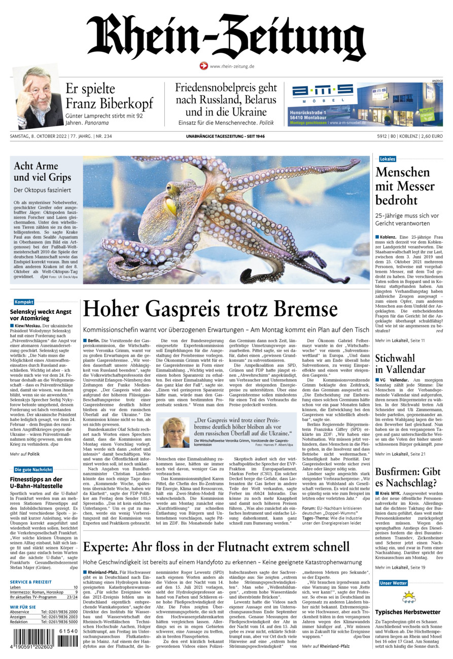 Rhein-Zeitung Koblenz & Region vom Samstag, 08.10.2022