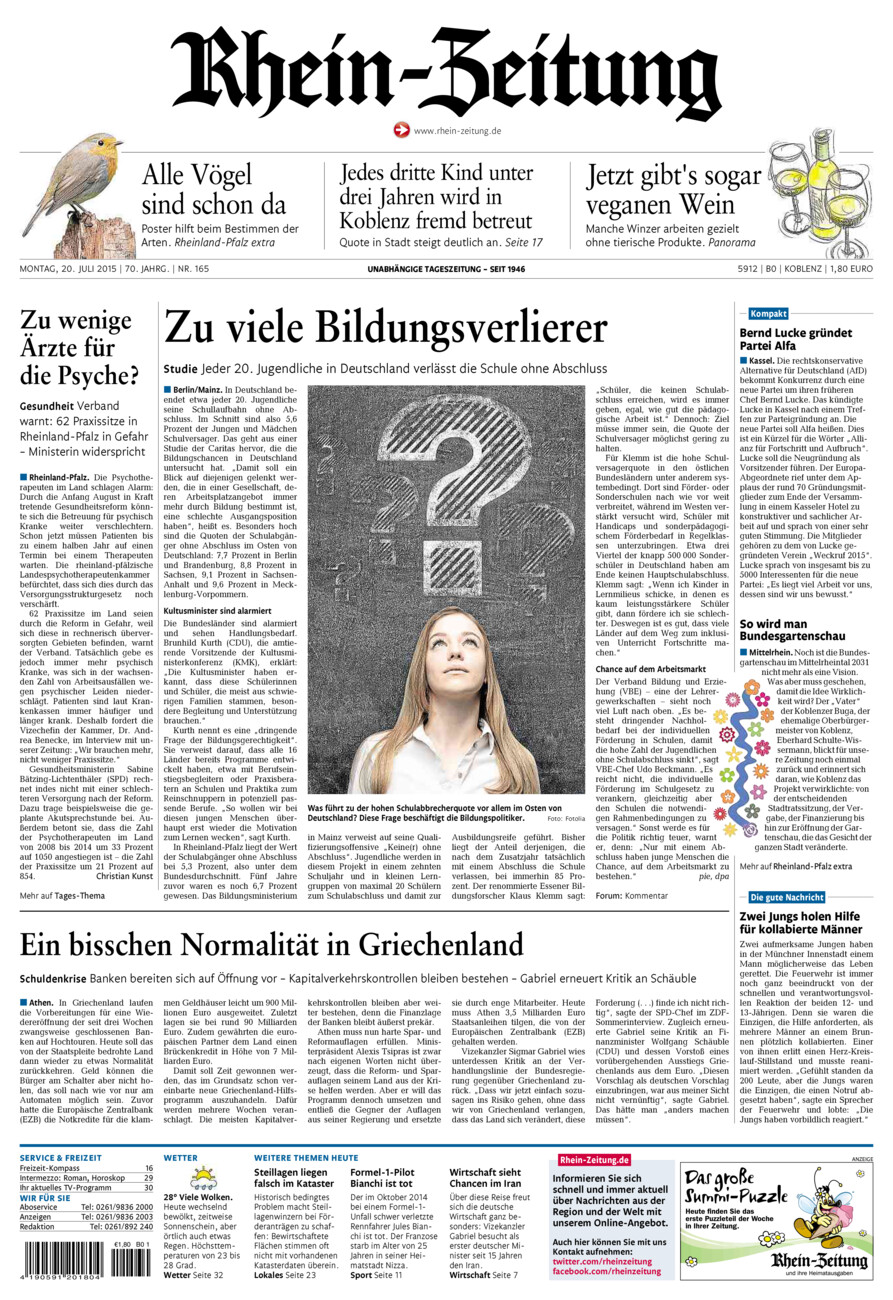 Rhein-Zeitung Koblenz & Region vom Montag, 20.07.2015