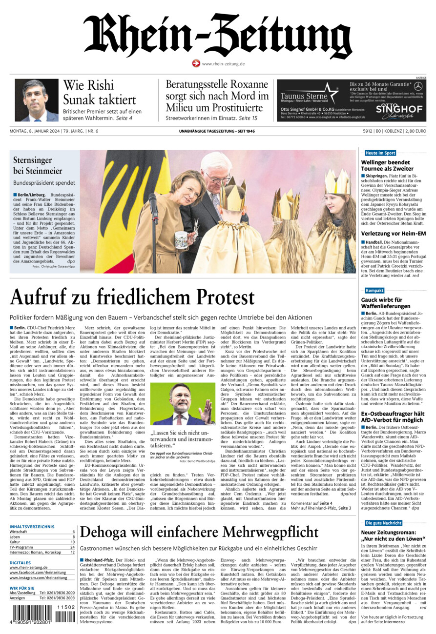 Rhein-Zeitung Koblenz & Region vom Montag, 08.01.2024