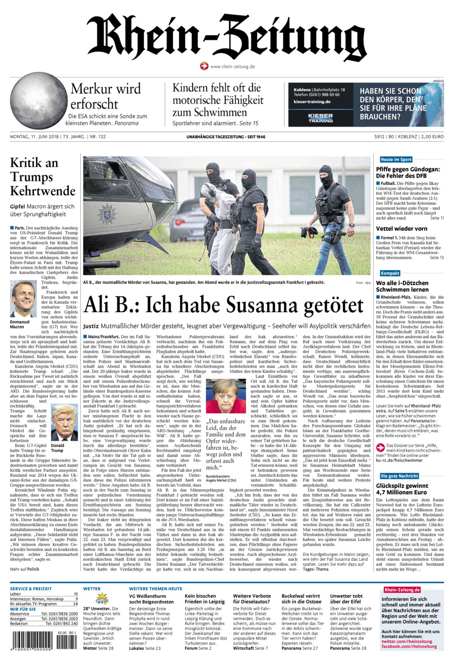 Rhein-Zeitung Koblenz & Region vom Montag, 11.06.2018