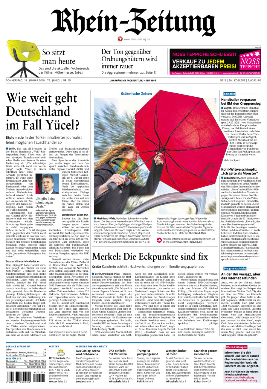 Rhein-Zeitung Koblenz & Region vom Donnerstag, 18.01.2018