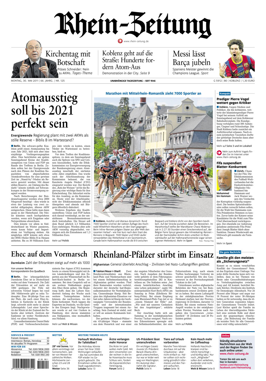 Rhein-Zeitung Koblenz & Region vom Montag, 30.05.2011