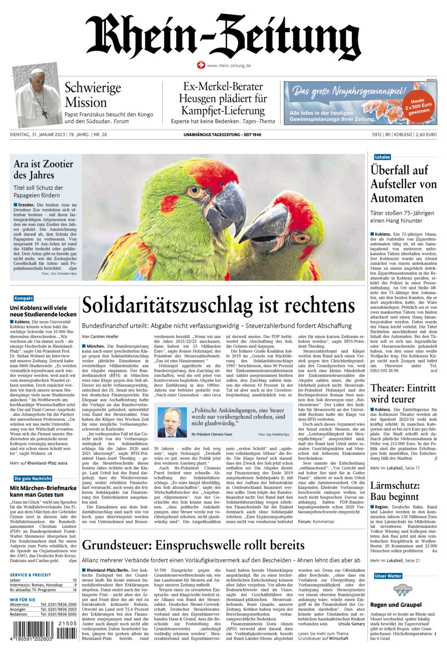 Rhein-Zeitung Koblenz & Region vom Dienstag, 31.01.2023