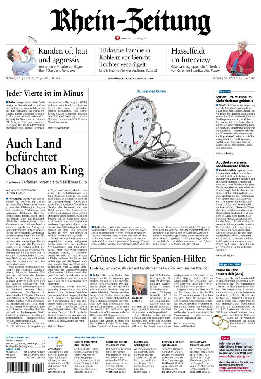 Rhein-Zeitung Koblenz & Region vom Freitag, 20.07.2012