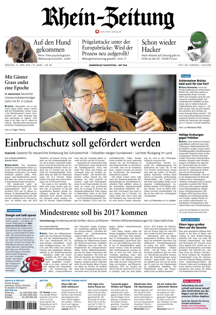 Rhein-Zeitung Koblenz & Region vom Dienstag, 14.04.2015