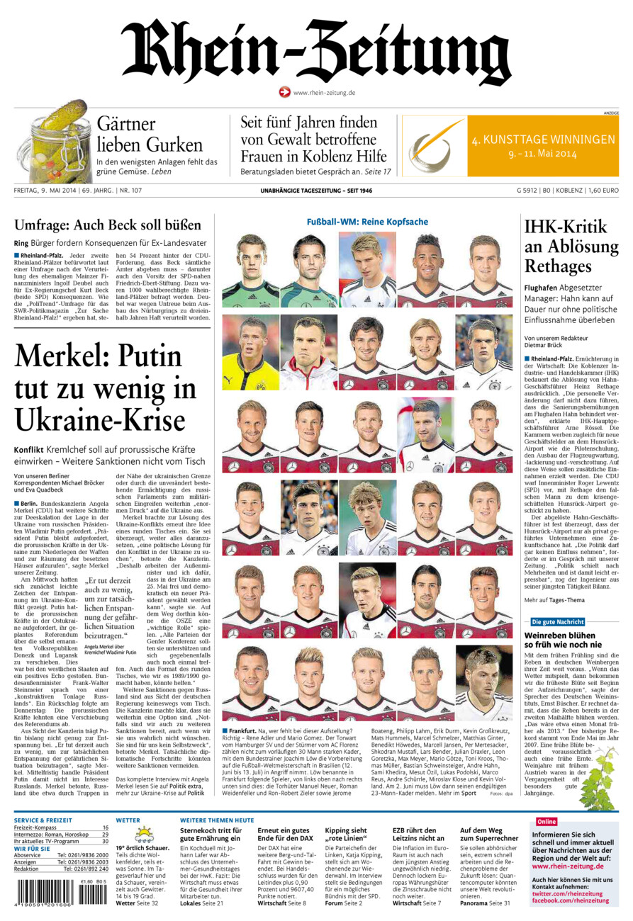 Rhein-Zeitung Koblenz & Region vom Freitag, 09.05.2014