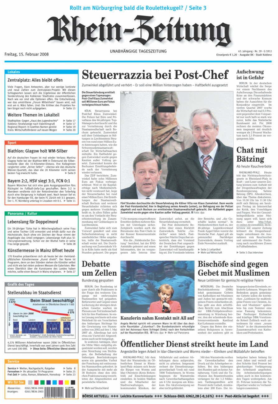 Rhein-Zeitung Koblenz & Region vom Freitag, 15.02.2008
