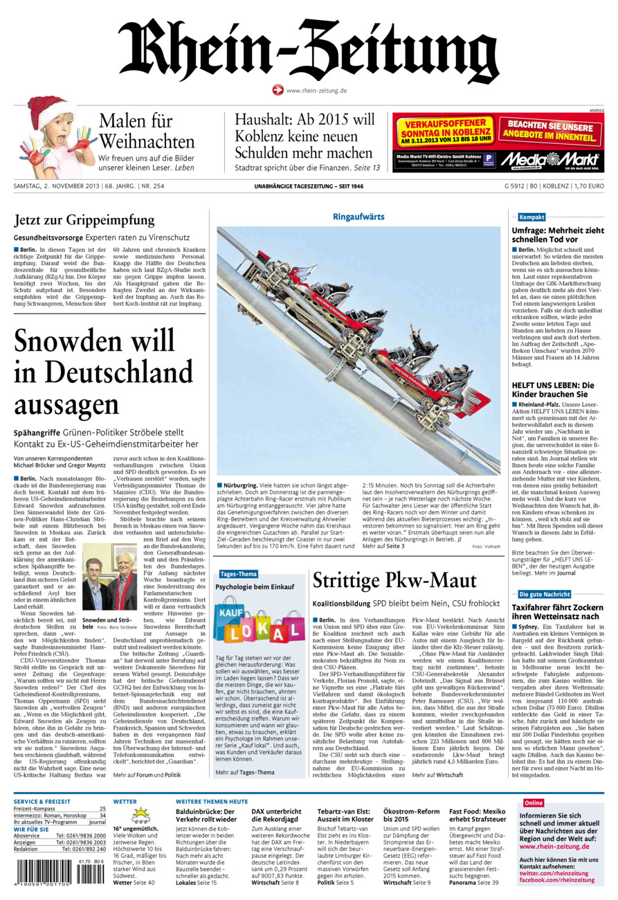Rhein-Zeitung Koblenz & Region vom Samstag, 02.11.2013
