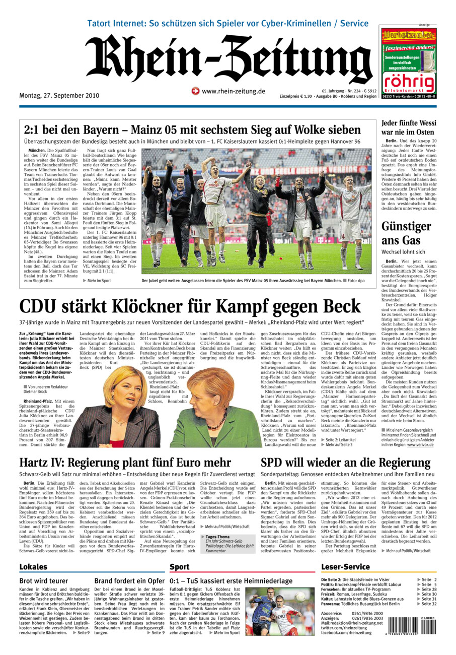 Rhein-Zeitung Koblenz & Region vom Montag, 27.09.2010