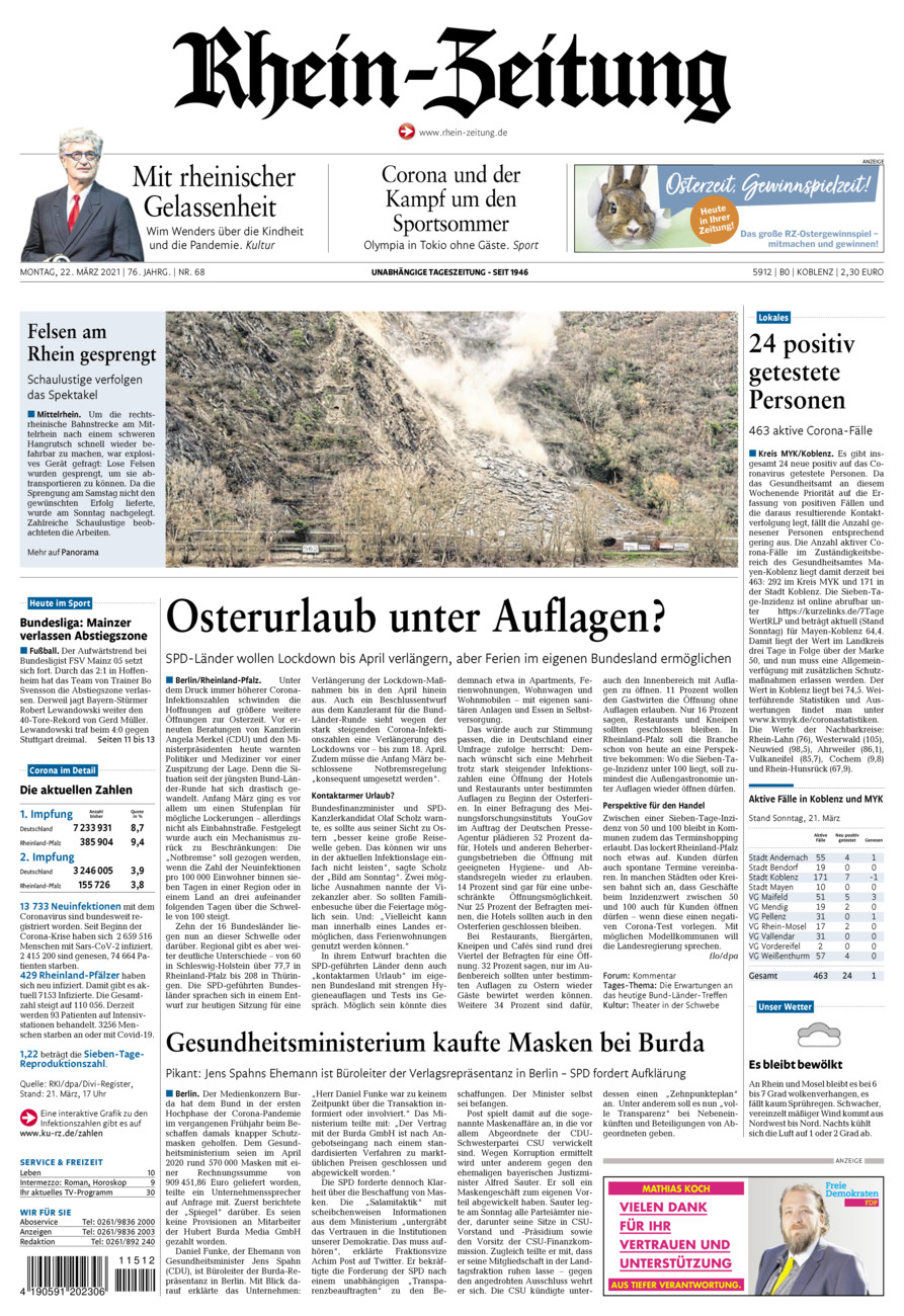 Rhein-Zeitung Koblenz & Region vom Montag, 22.03.2021