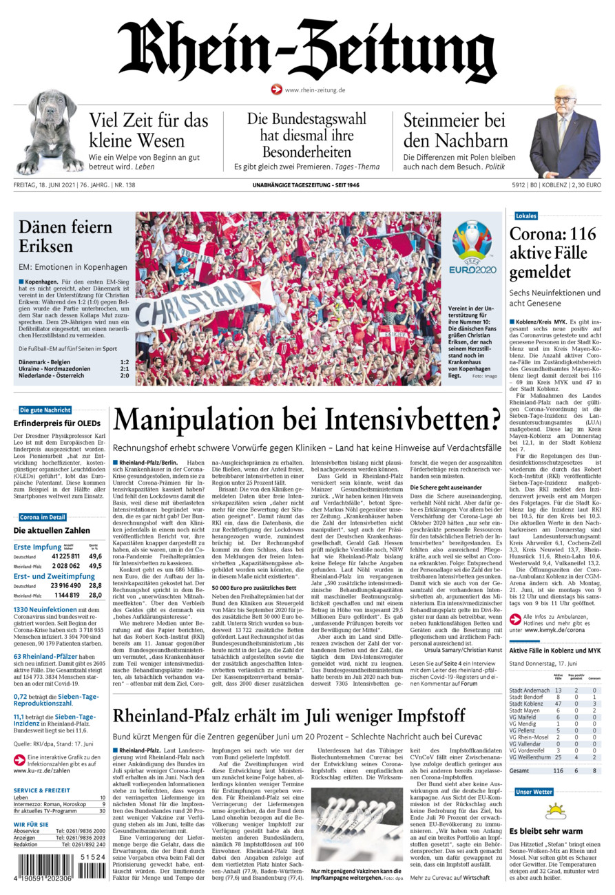 Rhein-Zeitung Koblenz & Region vom Freitag, 18.06.2021