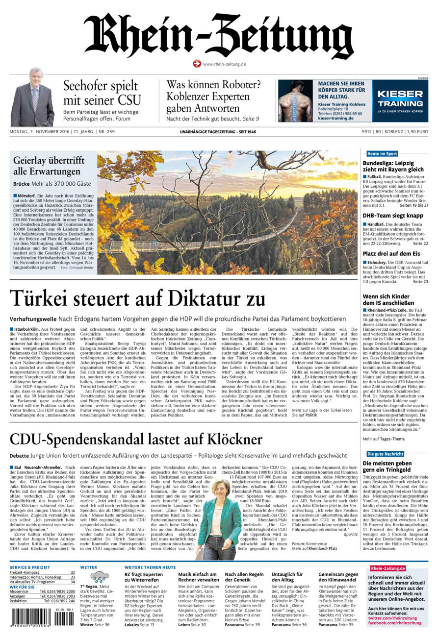 Rhein-Zeitung Koblenz & Region vom Montag, 07.11.2016