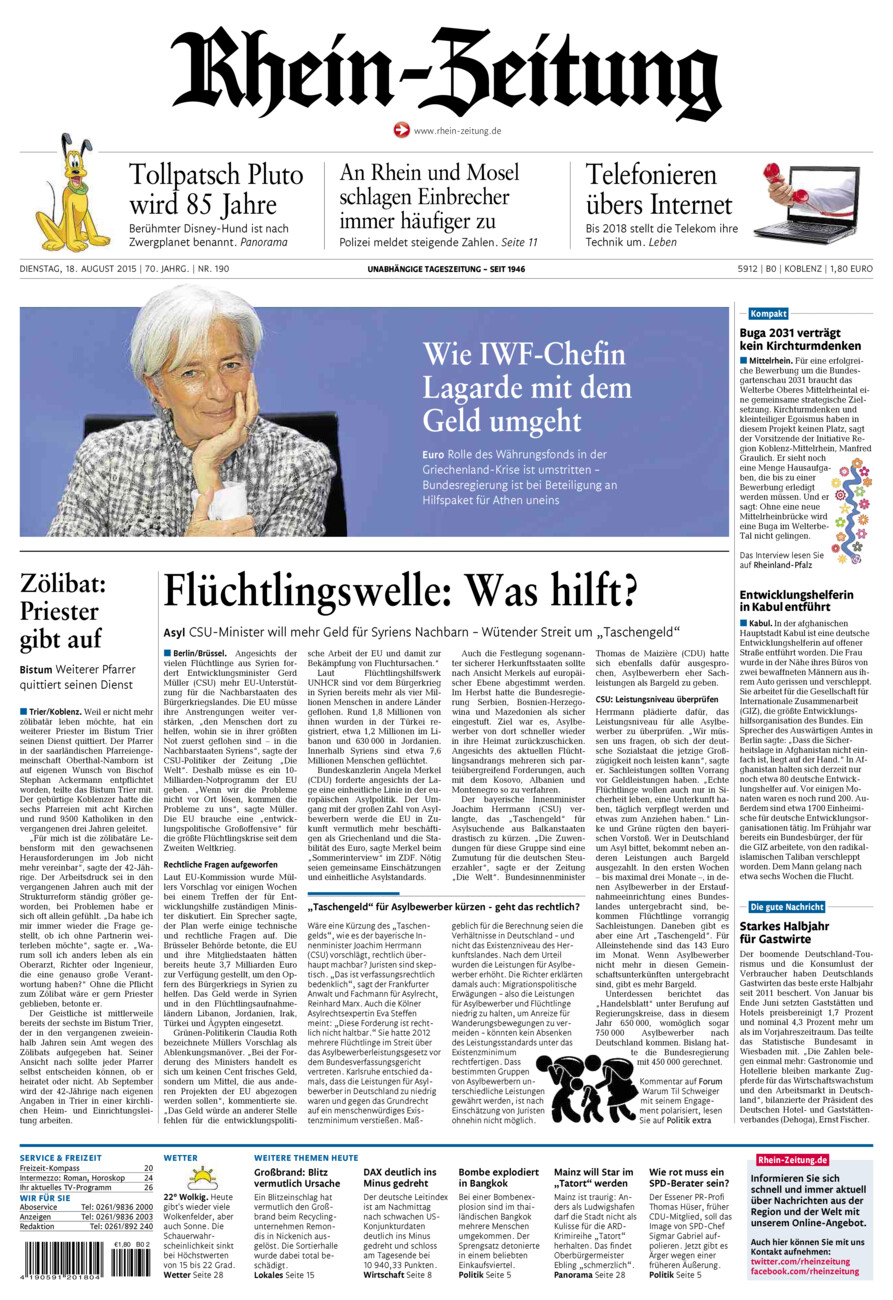 Rhein-Zeitung Koblenz & Region vom Dienstag, 18.08.2015