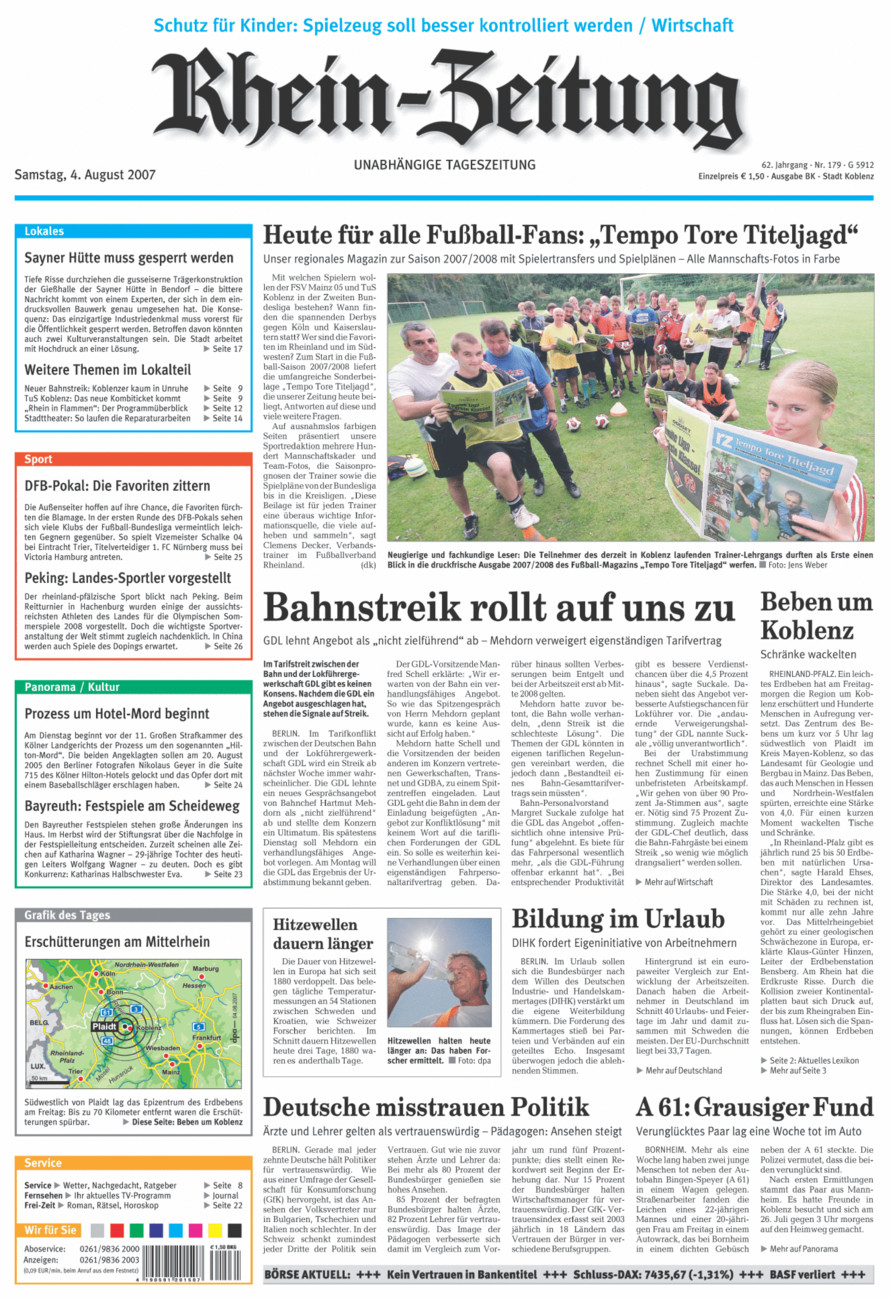 Rhein-Zeitung Koblenz & Region vom Samstag, 04.08.2007