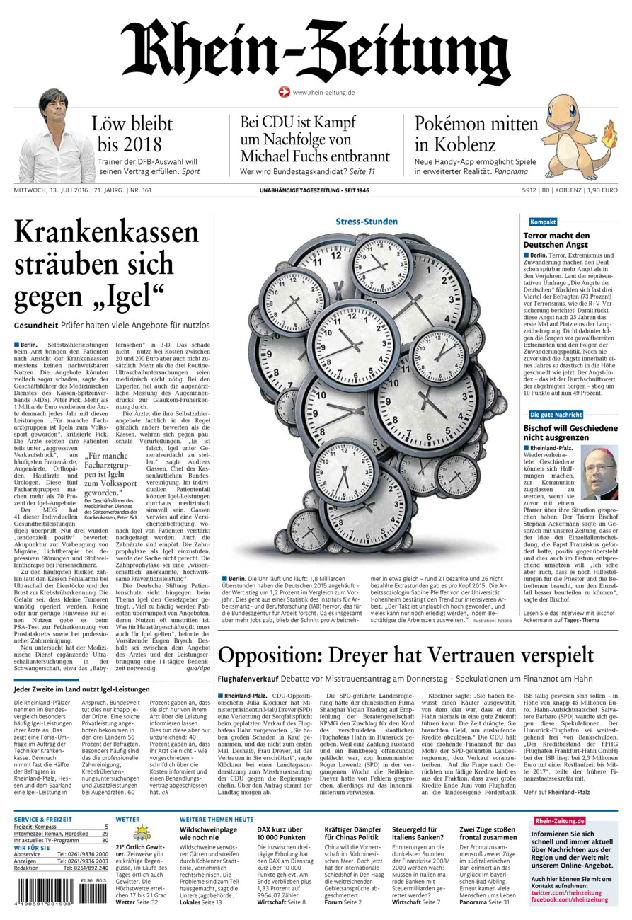 Rhein-Zeitung Koblenz & Region vom Mittwoch, 13.07.2016