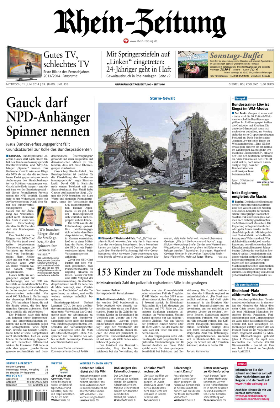 Rhein-Zeitung Koblenz & Region vom Mittwoch, 11.06.2014