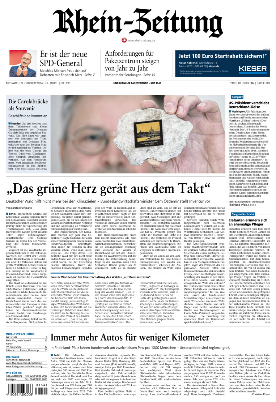 Rhein-Zeitung Koblenz & Region vom Mittwoch, 09.10.2024