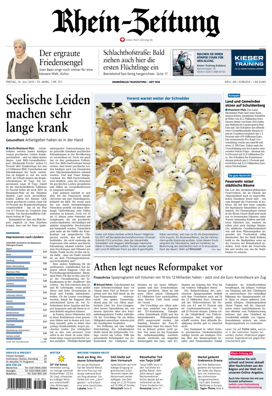 Rhein-Zeitung Koblenz & Region vom Freitag, 10.07.2015