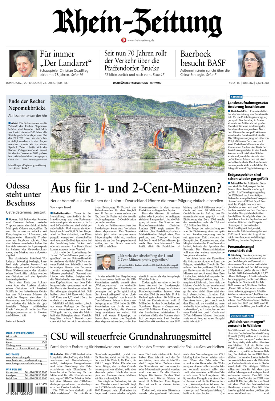 Rhein-Zeitung Koblenz & Region vom Donnerstag, 20.07.2023