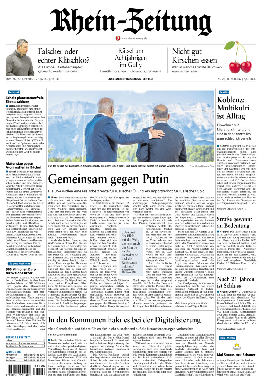 Rhein-Zeitung Koblenz & Region vom Montag, 27.06.2022