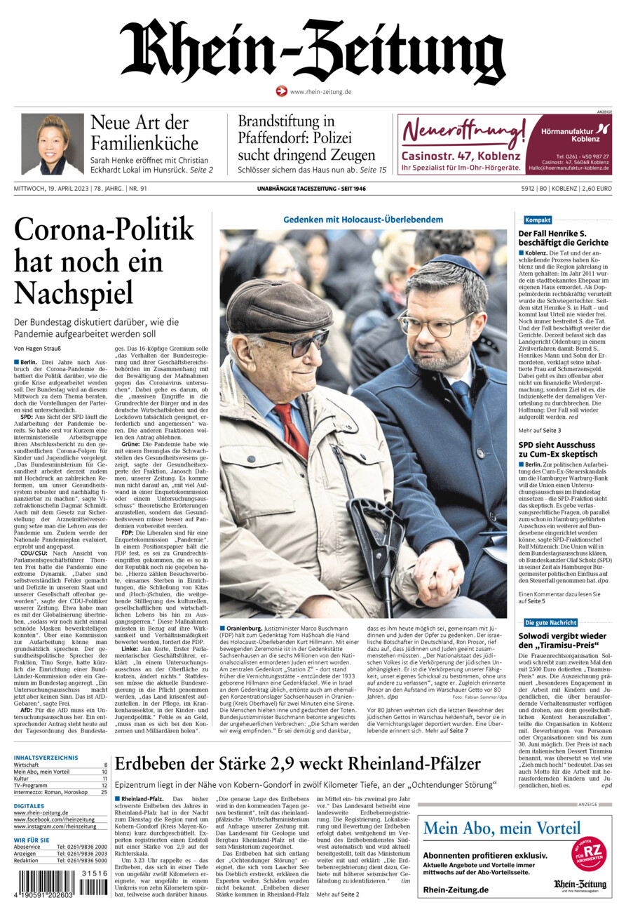 Rhein-Zeitung Koblenz & Region vom Mittwoch, 19.04.2023