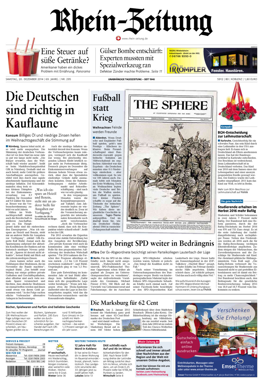 Rhein-Zeitung Koblenz & Region vom Samstag, 20.12.2014