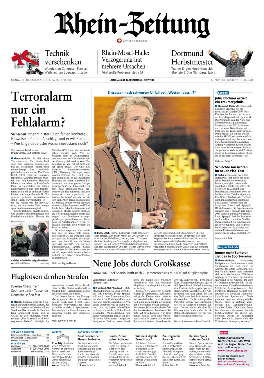 Rhein-Zeitung Koblenz & Region vom Montag, 06.12.2010