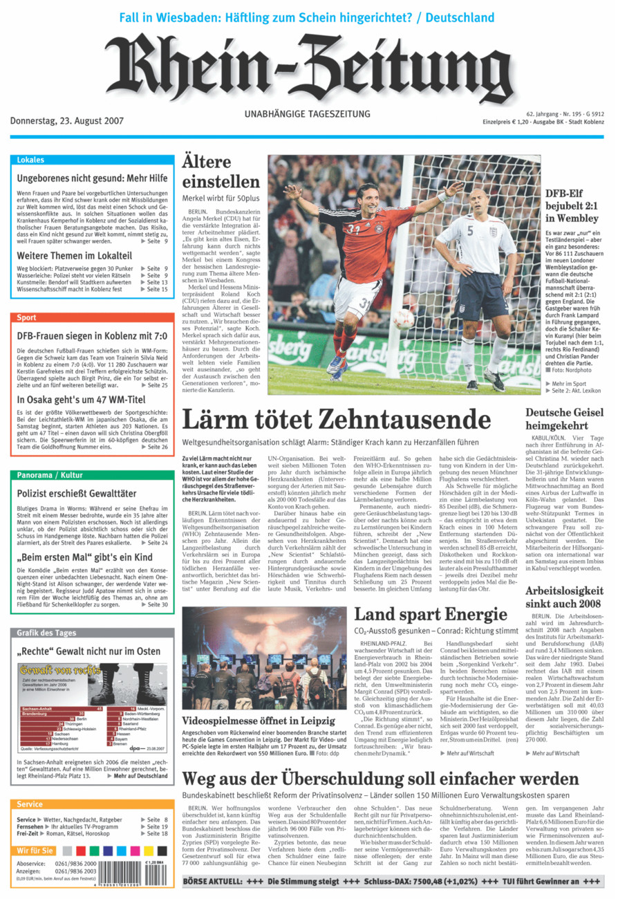 Rhein-Zeitung Koblenz & Region vom Donnerstag, 23.08.2007