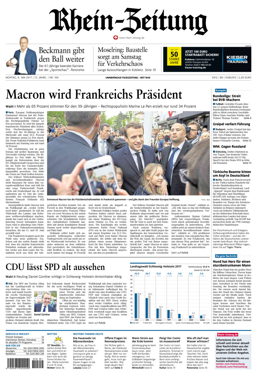 Rhein-Zeitung Koblenz & Region vom Montag, 08.05.2017