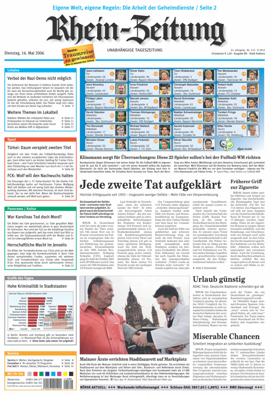 Rhein-Zeitung Koblenz & Region vom Dienstag, 16.05.2006