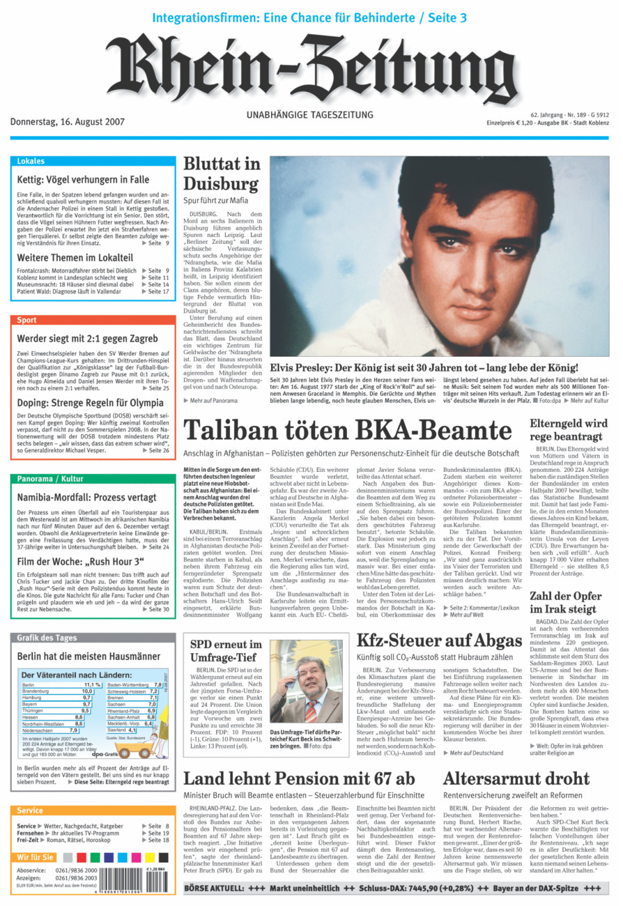 Rhein-Zeitung Koblenz & Region vom Donnerstag, 16.08.2007