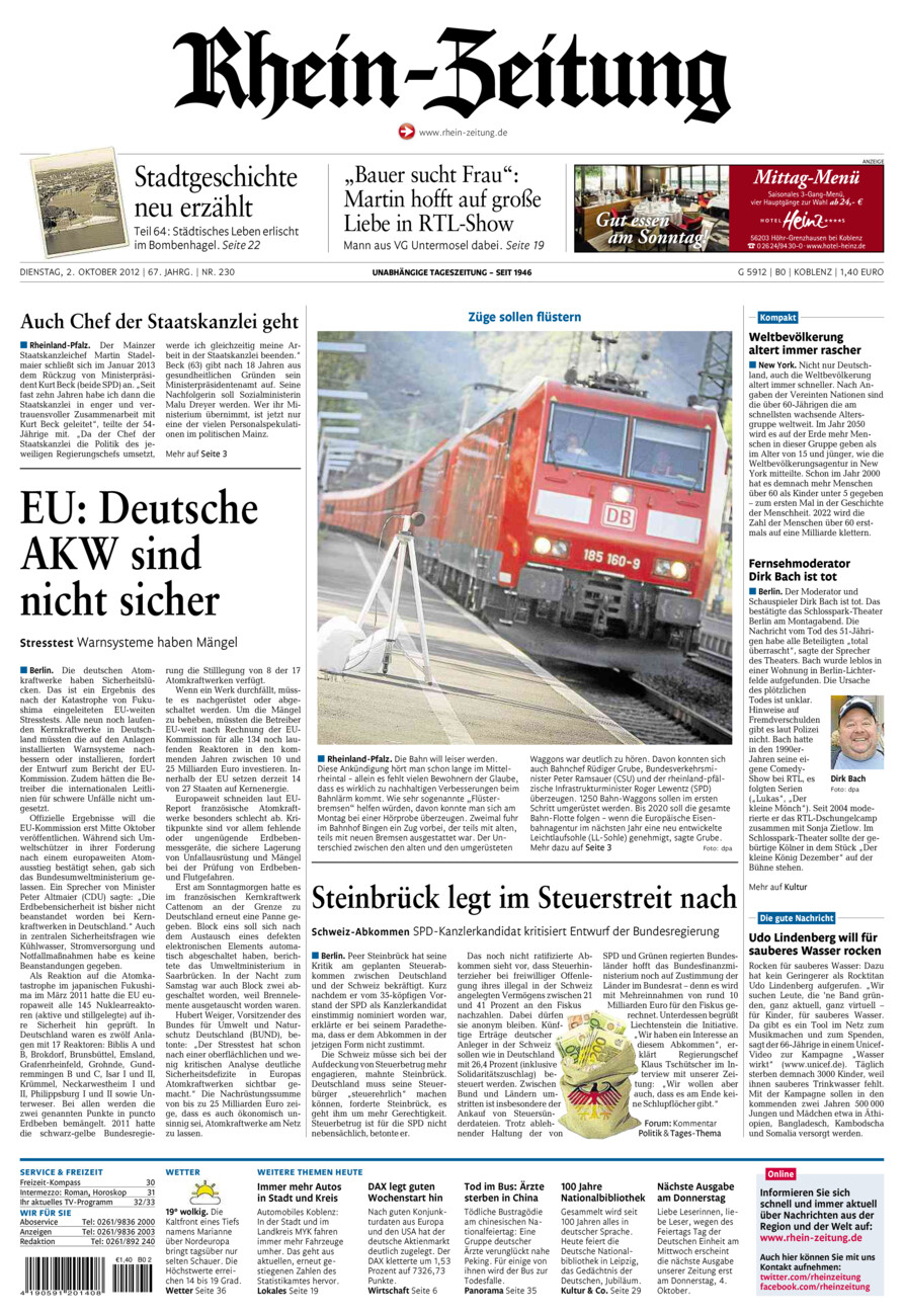 Rhein-Zeitung Koblenz & Region vom Dienstag, 02.10.2012