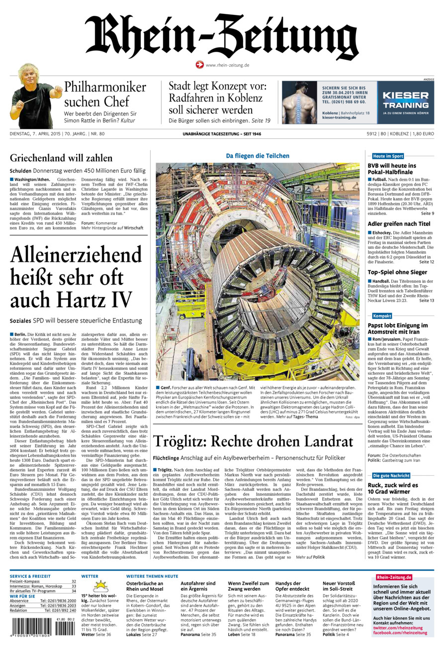 Rhein-Zeitung Koblenz & Region vom Dienstag, 07.04.2015