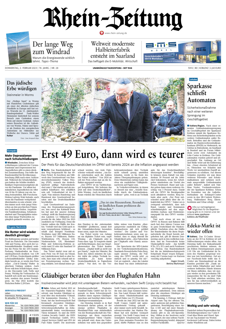 Rhein-Zeitung Koblenz & Region vom Donnerstag, 02.02.2023