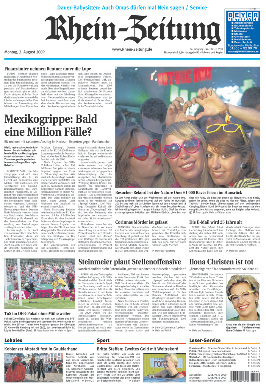 Rhein-Zeitung Koblenz & Region vom Montag, 03.08.2009