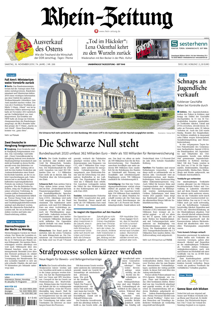 Rhein-Zeitung Koblenz & Region vom Samstag, 16.11.2019