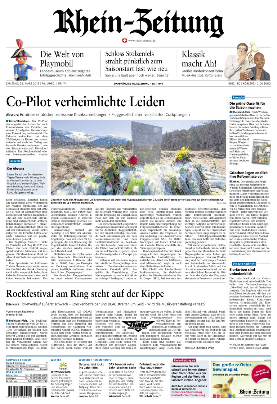 Rhein-Zeitung Koblenz & Region vom Samstag, 28.03.2015