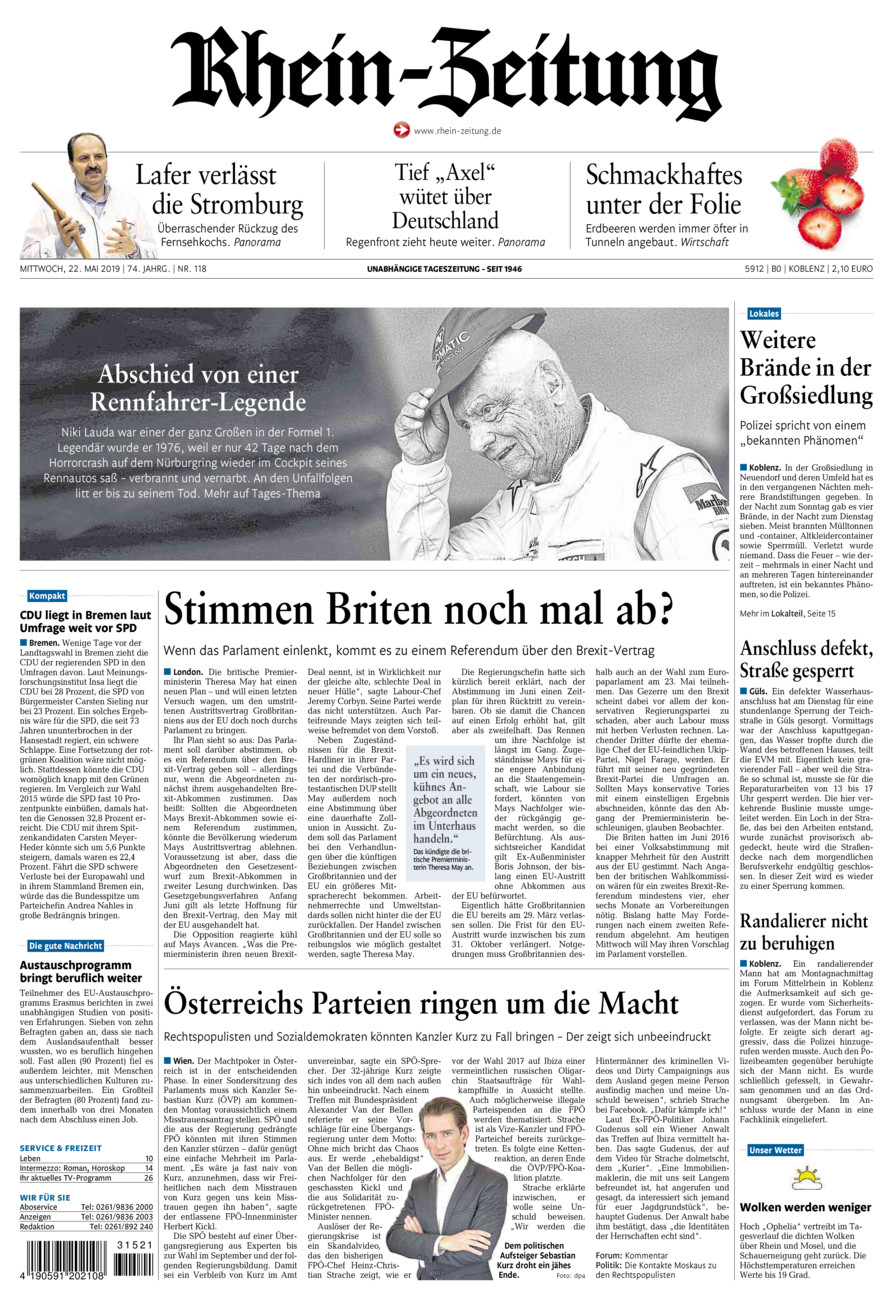 Rhein-Zeitung Koblenz & Region vom Mittwoch, 22.05.2019
